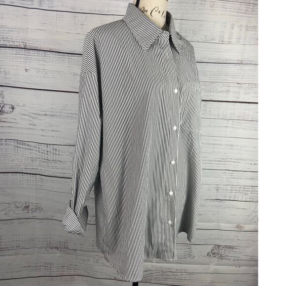 Aisew Button Front Shirt Womens L Pin Striped Long Sleeve Collared NEW - Picture 3 of 13